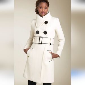 Women's Cream Double-Breasted Belted Coat
